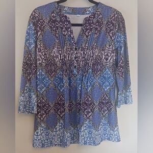 Stylish Unbranded Dressy Top Blue Purple White Size L Top